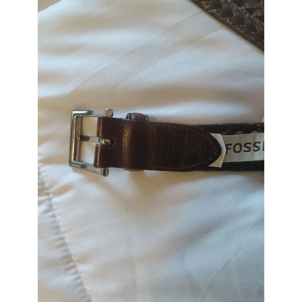 Fossil Brown Mens 42 Braided Leather Brown Adjustable Woven Classic
